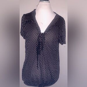 Black Polka Dot Tie-Front Short Sleeve Blouse